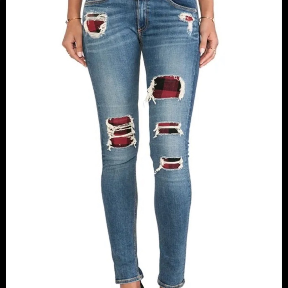 Rag & Bone Sloane Plaid Repair Jeans